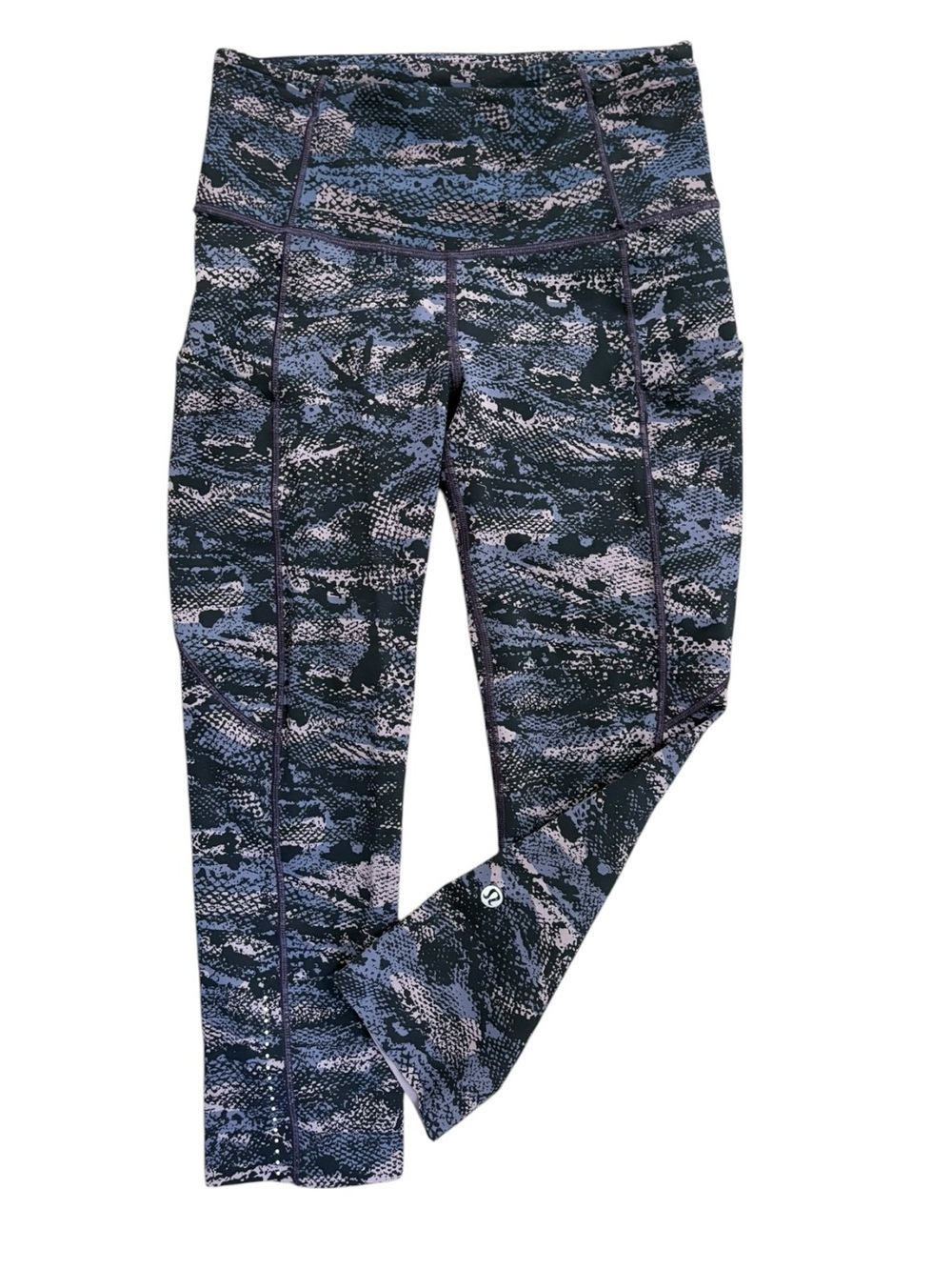 Lululemon Fast Free Crop II 19" Rip Wave Purple Black Reflective Size 4